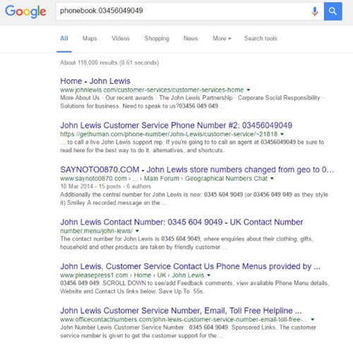 Google Phone Number Search